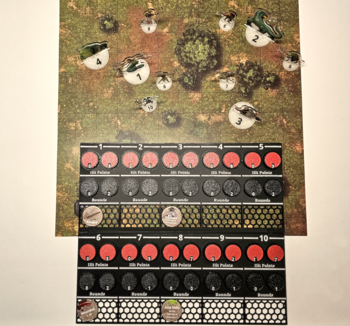 League of Dungeoneers - Enemies trackers with numbered bases